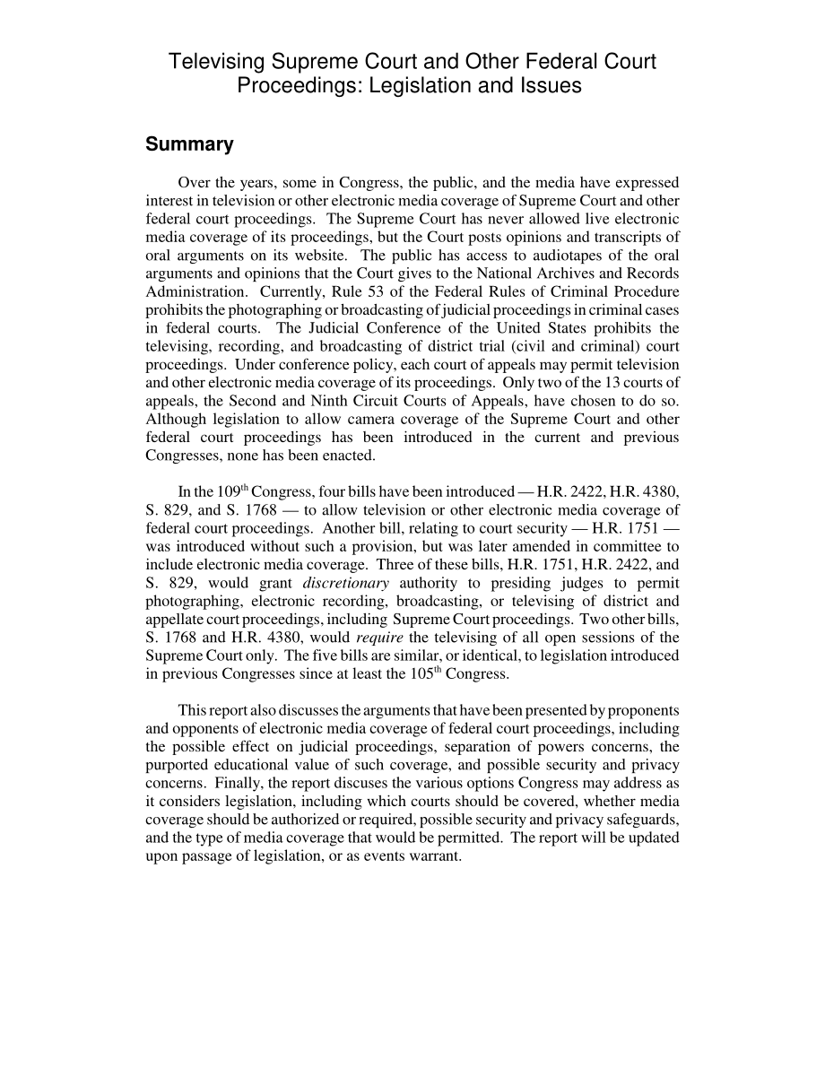 [20061108]RL33706_电视转播最高法院和其他联邦法院诉讼：立法和问题.pdf_第2页