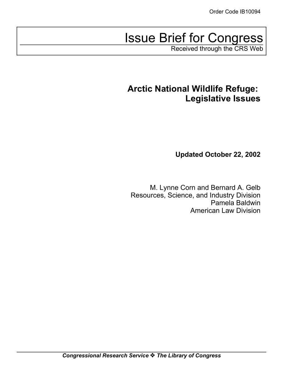 [20021022]IB10094_北极国家野生动物保护区：立法问题.pdf_第1页