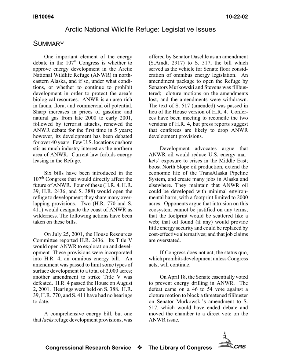 [20021022]IB10094_北极国家野生动物保护区：立法问题.pdf_第3页