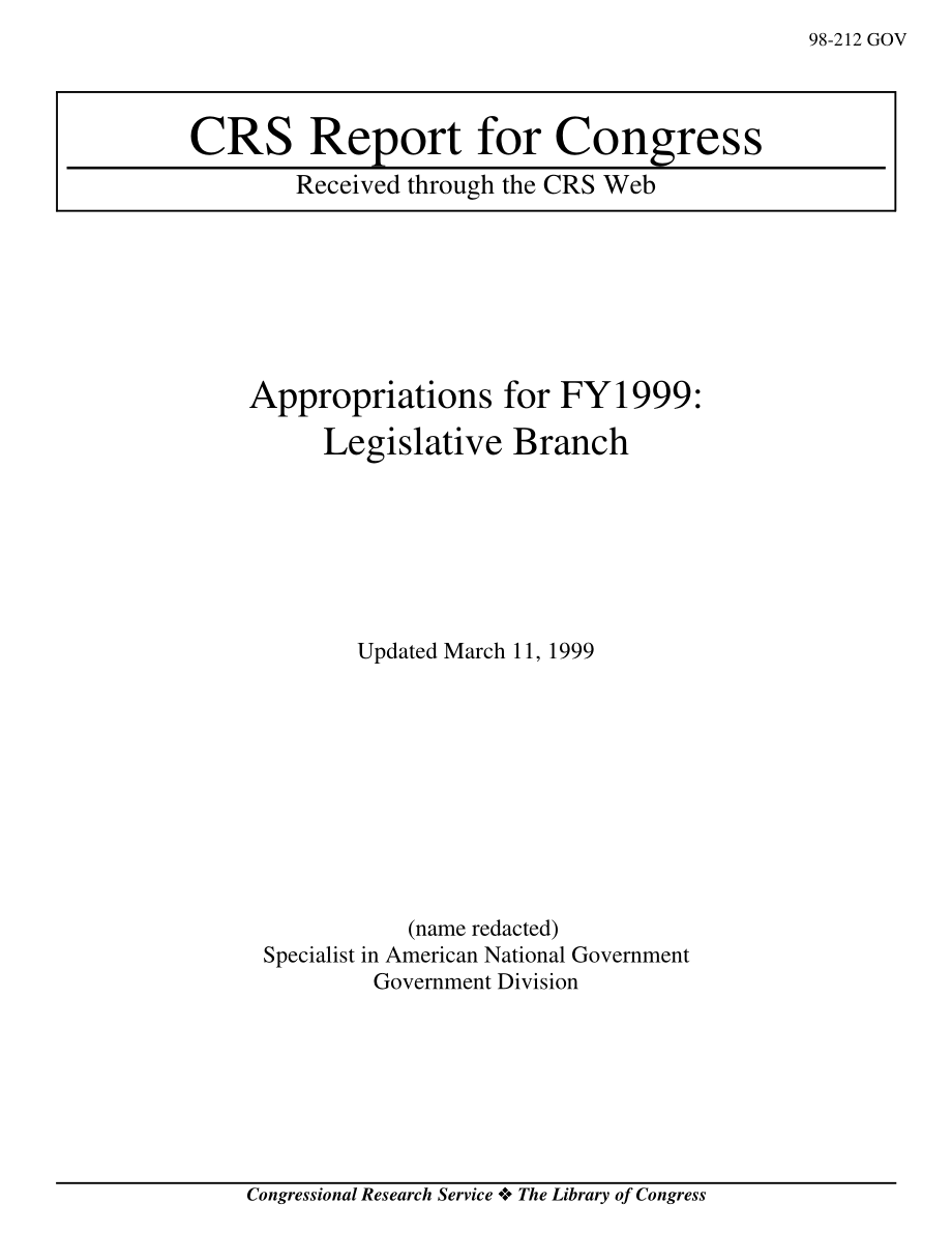 [19990311]98-212_Appropriations for FY 1999：立法部门.pdf_第1页