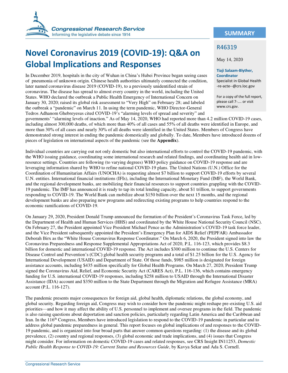 [20200514]R46319_2019年新型冠状病毒（COVID-19）：全球影响与回应问答.pdf_第2页