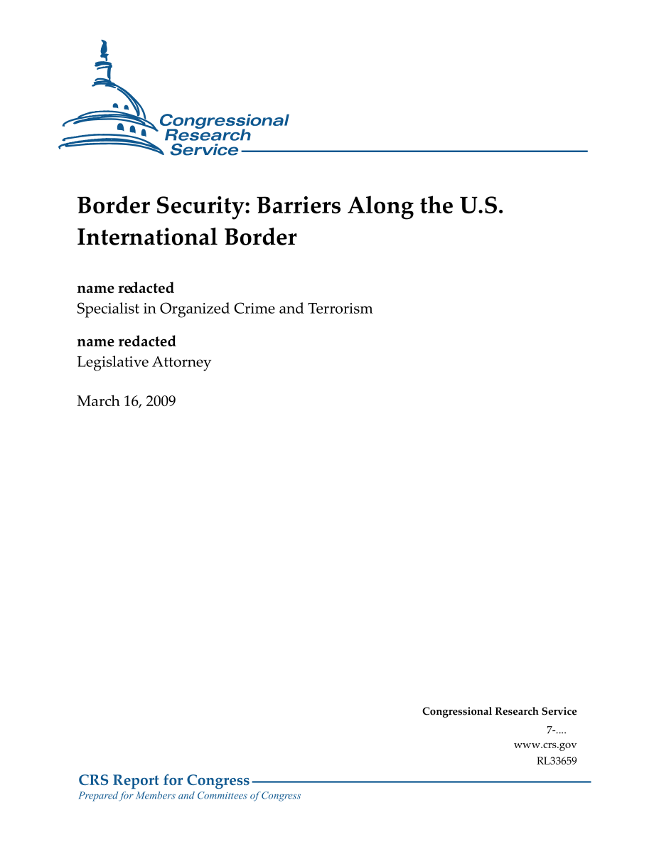 [20090316]RL33659_边境安全：美国国际边境沿线的壁垒.pdf_第1页
