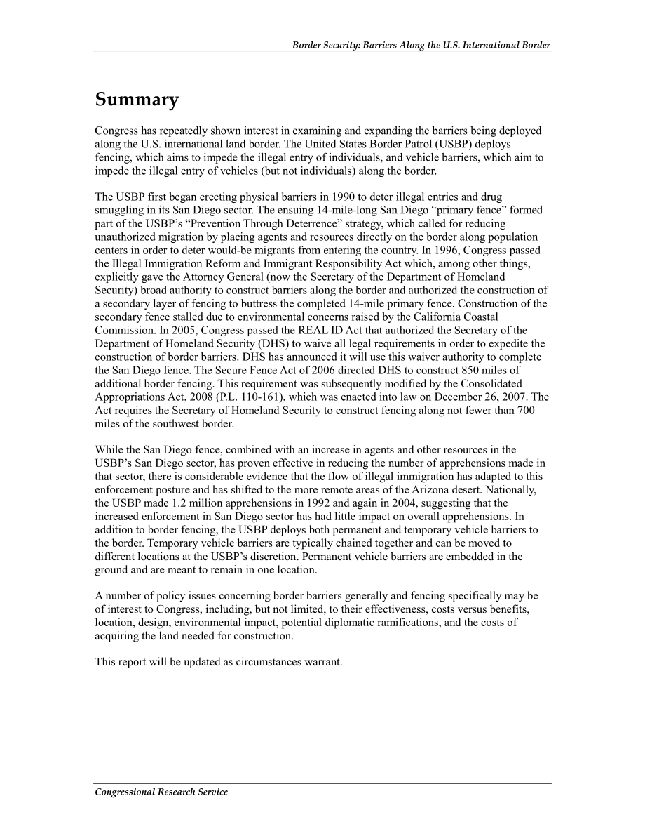 [20090316]RL33659_边境安全：美国国际边境沿线的壁垒.pdf_第2页