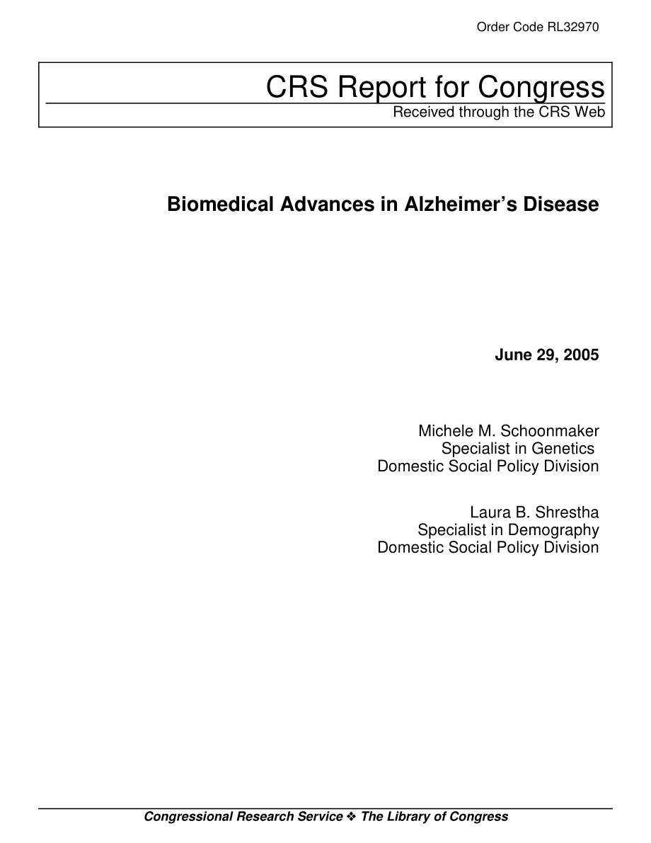[20050629]RL32970_阿尔茨海默病的生物医学进展.pdf_第1页