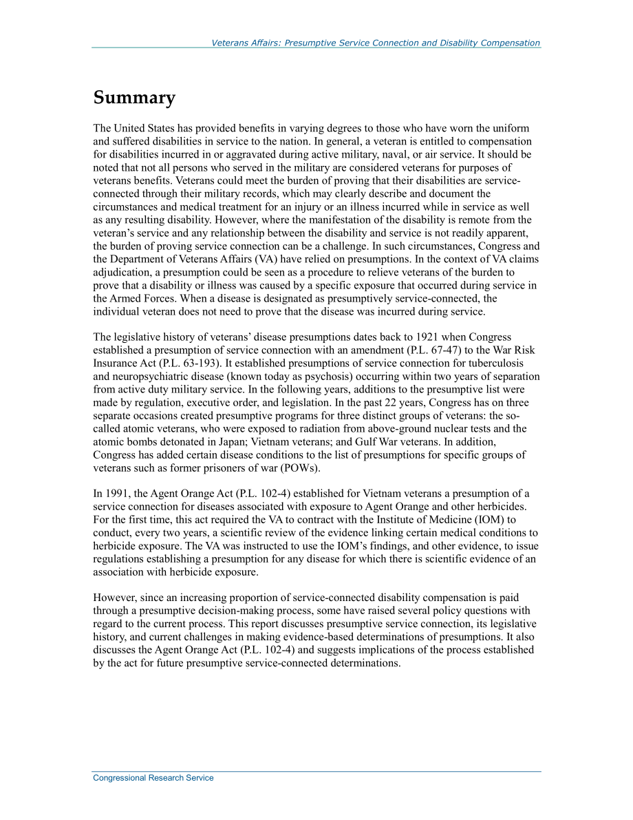 [20141118]R41405_退伍军人事务：推定服务联系和残疾赔偿.pdf_第2页