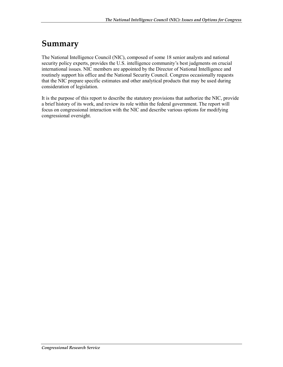 [20111227]R40505_国家情报委员会（NIC）：国会的议题和选择.pdf_第2页