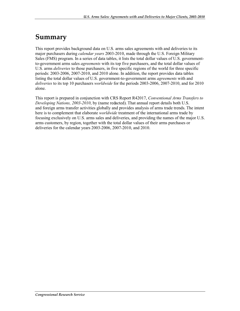 [20111216]R42121_美国军售：2003-2010年与主要客户的协议和交付.pdf_第2页