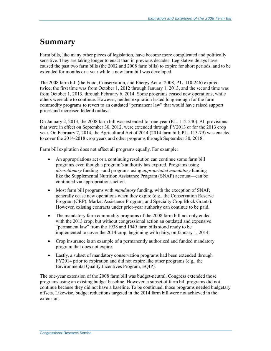 [20140411]R42442_2008年农业法案的到期和延期.pdf_第2页