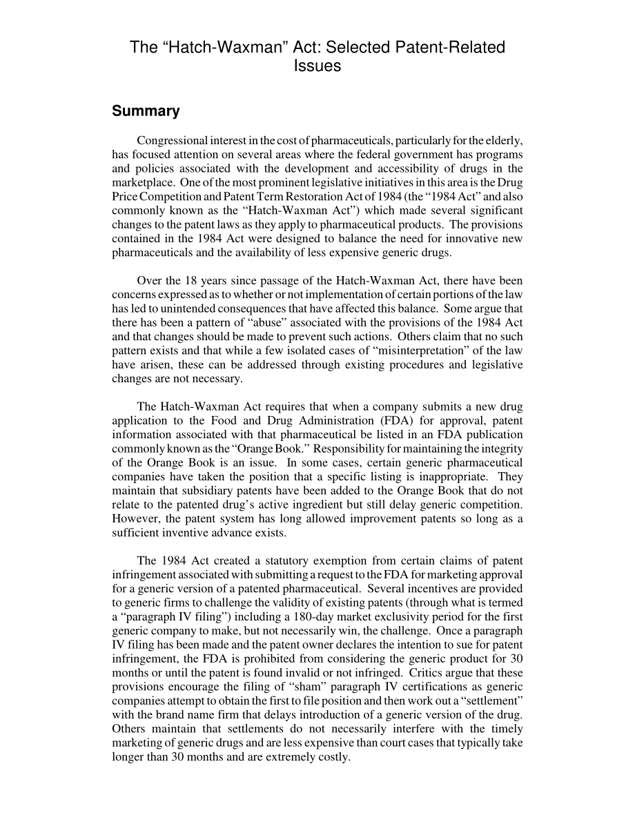 [20020401]RL31379_《哈奇·瓦克斯曼法案》：选定的专利相关问题.pdf_第2页