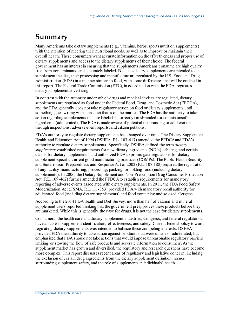 [20210920]R43062_膳食补充剂的规定：国会背景和议题.pdf_第2页
