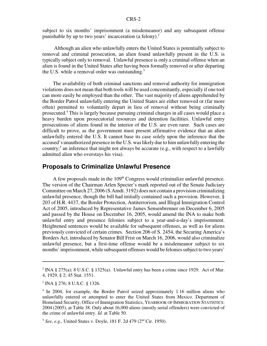 [20060503]RS22413_将非法存在定为刑事犯罪：选定的问题.pdf_第2页