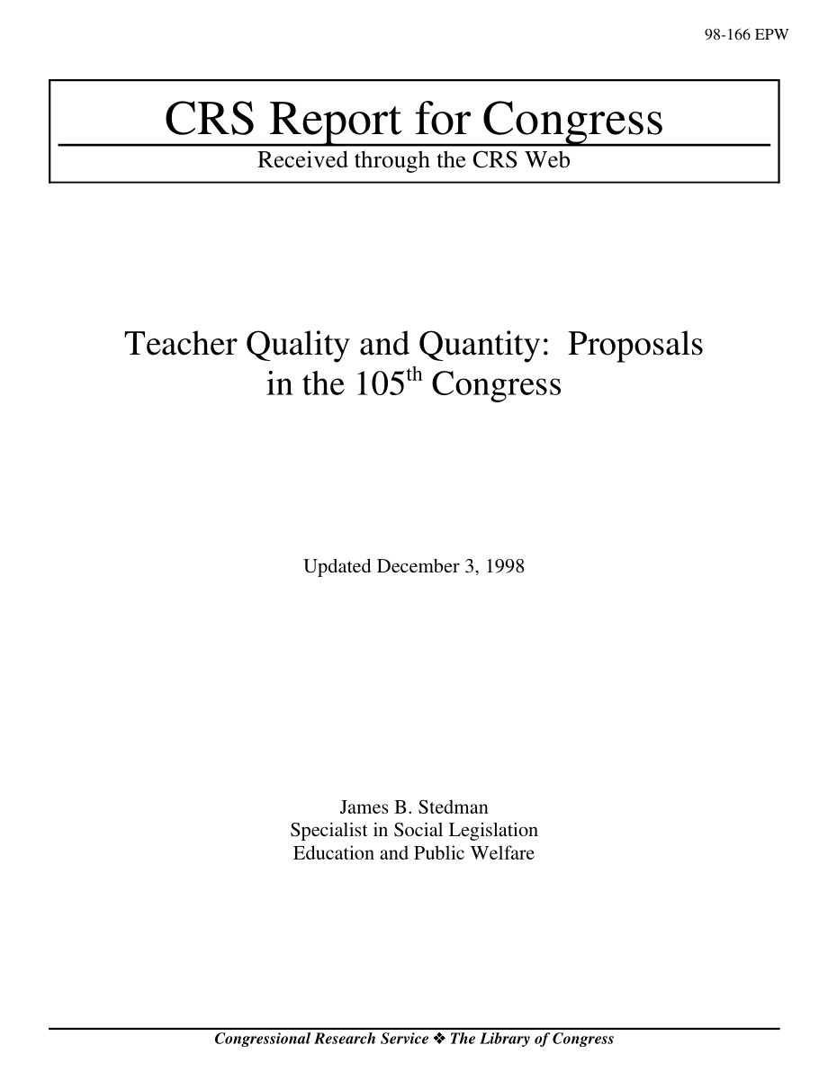 [19981203]98-166_教师素质与数量：第105届国会提案.pdf_第1页