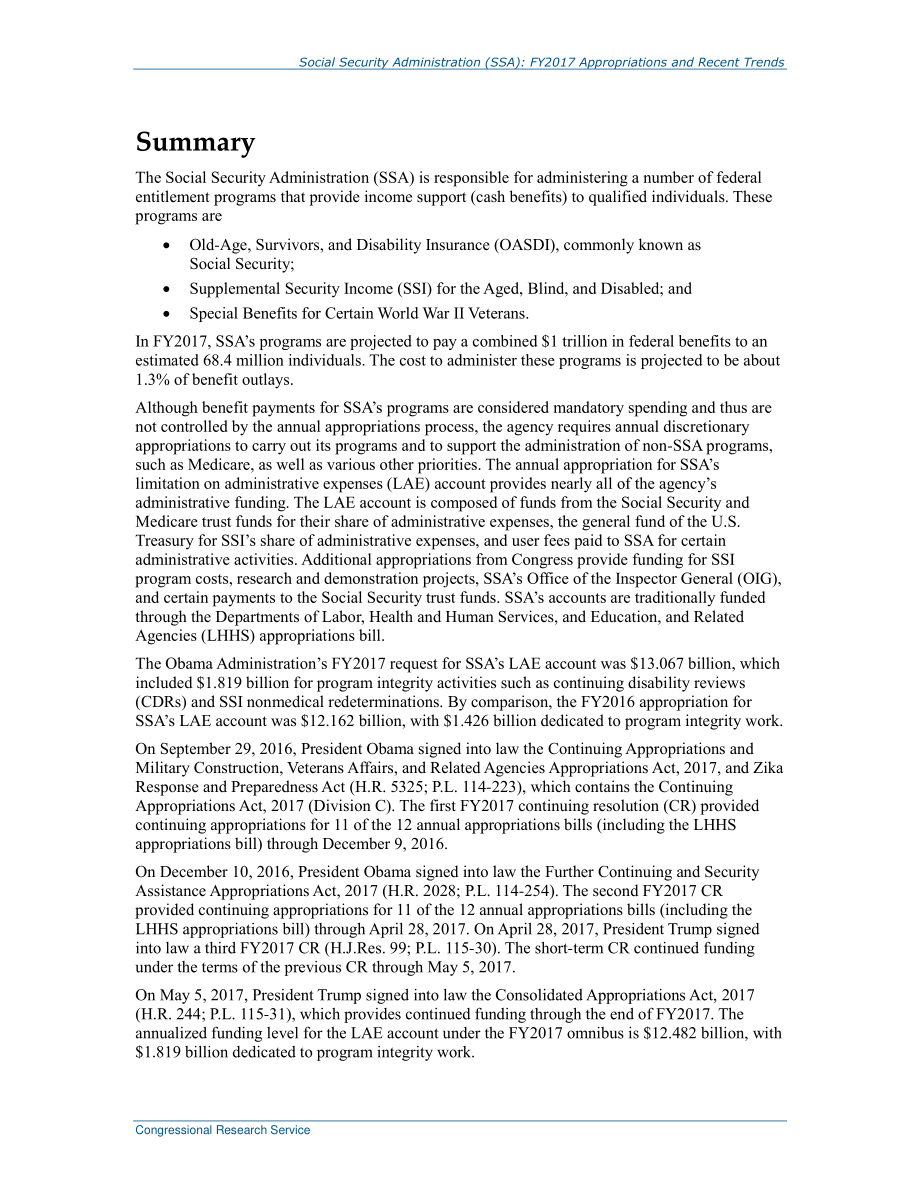 [20170614]R44645_社会保障管理局（SSA）：2017财年拨款和近期趋势.pdf_第2页
