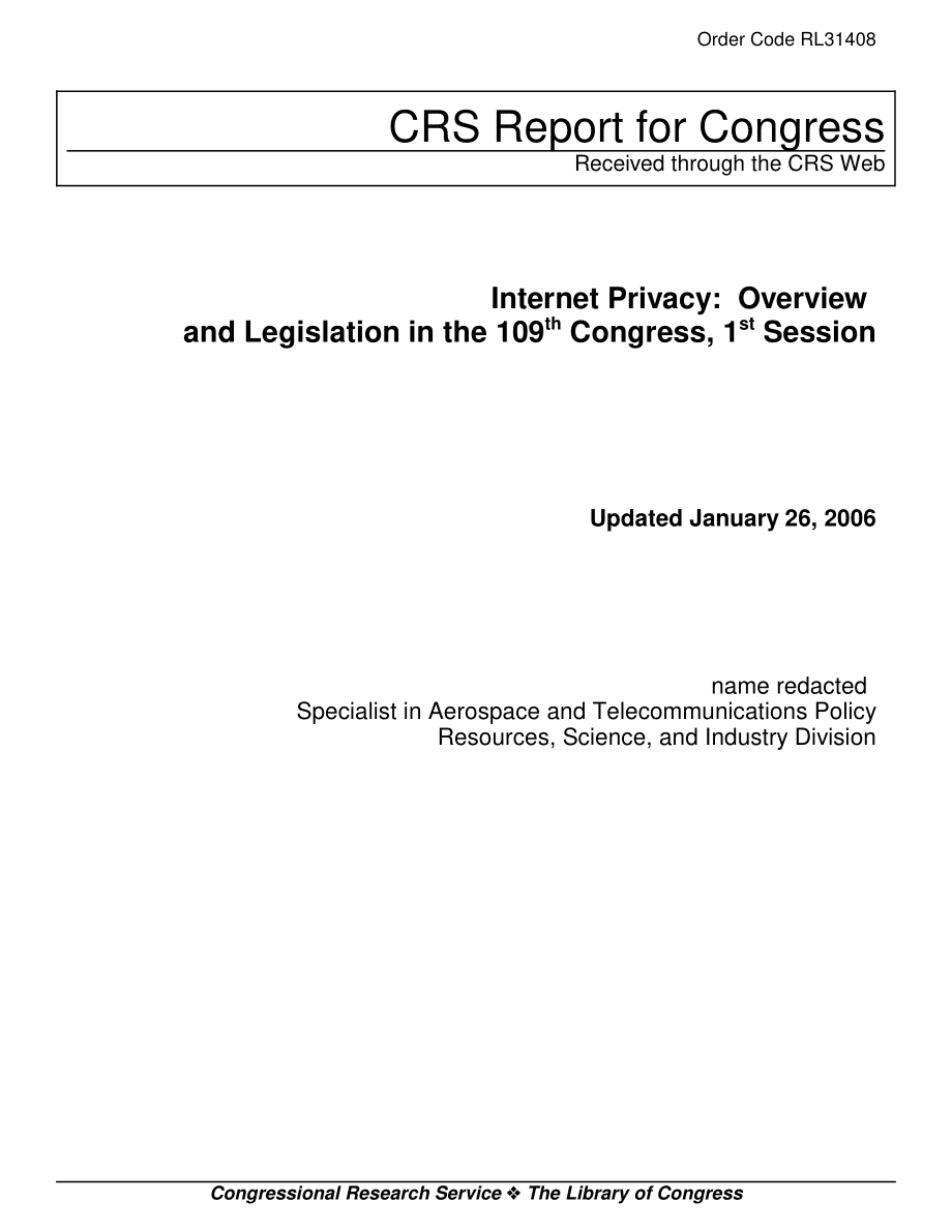 [20060126]RL31408_互联网隐私：第109届国会第一届会议概况和立法.pdf_第1页