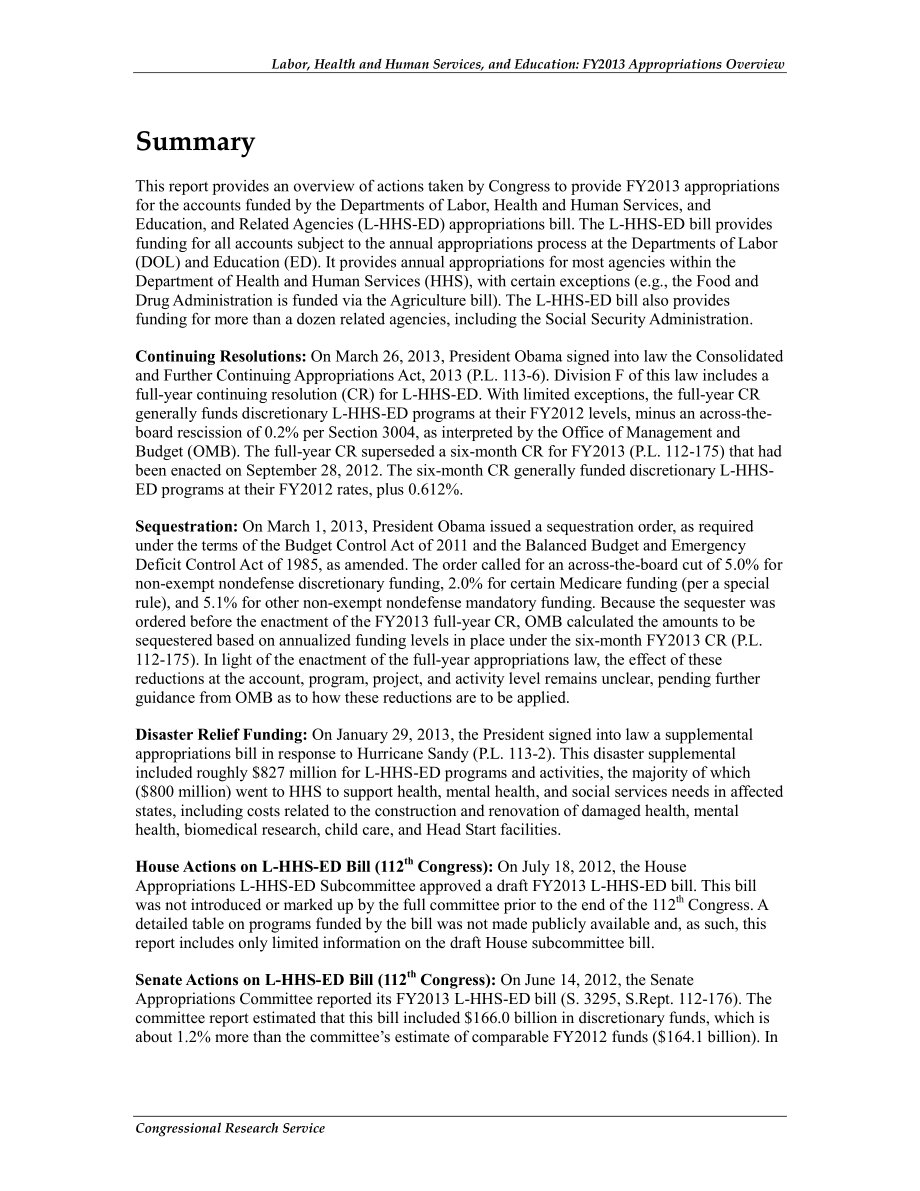 [20130425]R42588_劳动、卫生和公共服务以及教育：2013财年拨款概述 .pdf_第2页