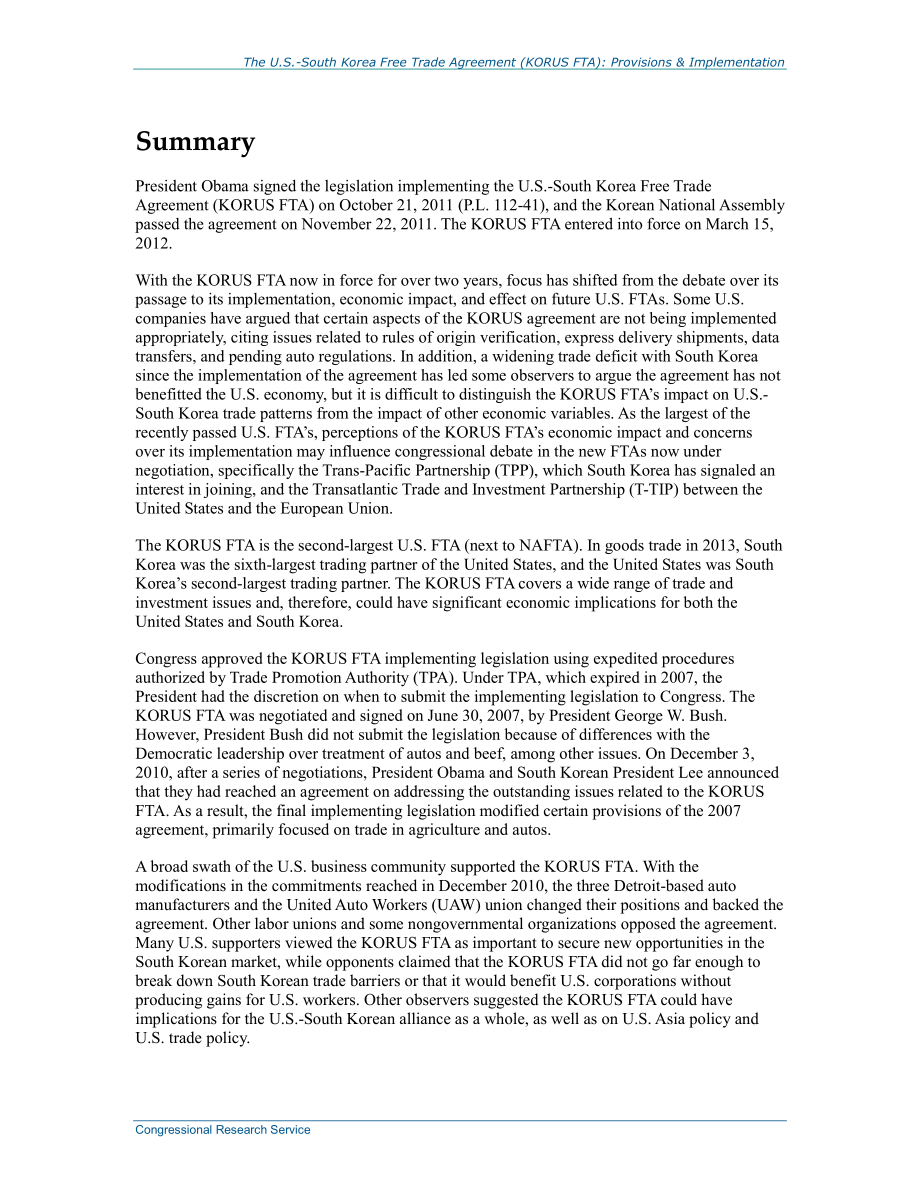 [20140916]RL34330_美韩自由贸易协定（KORUS FTA）：规定和实施.pdf_第2页