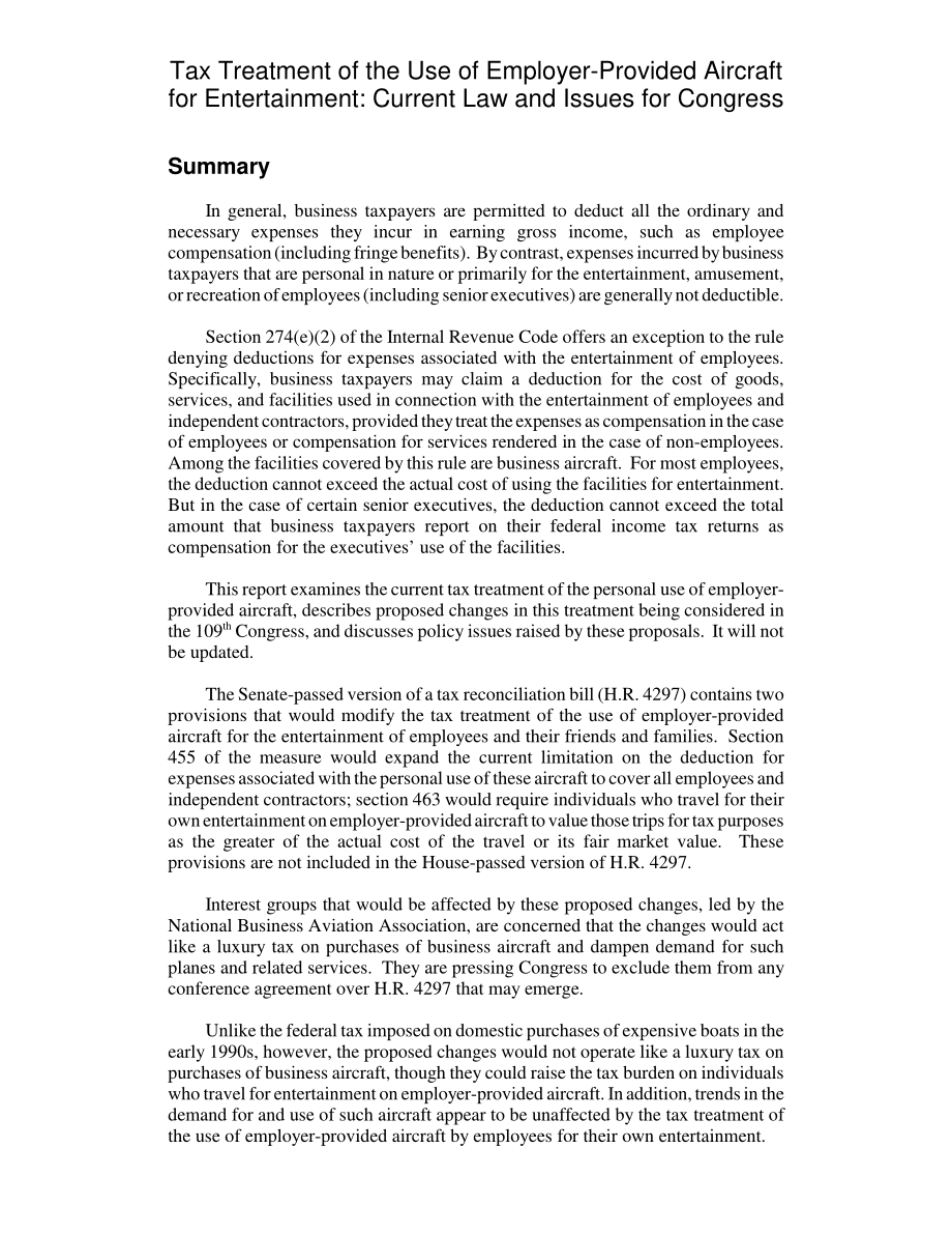 [20060217]RL33277_使用雇主提供的飞机娱乐的税务处理：现行法律和国会议题.pdf_第2页