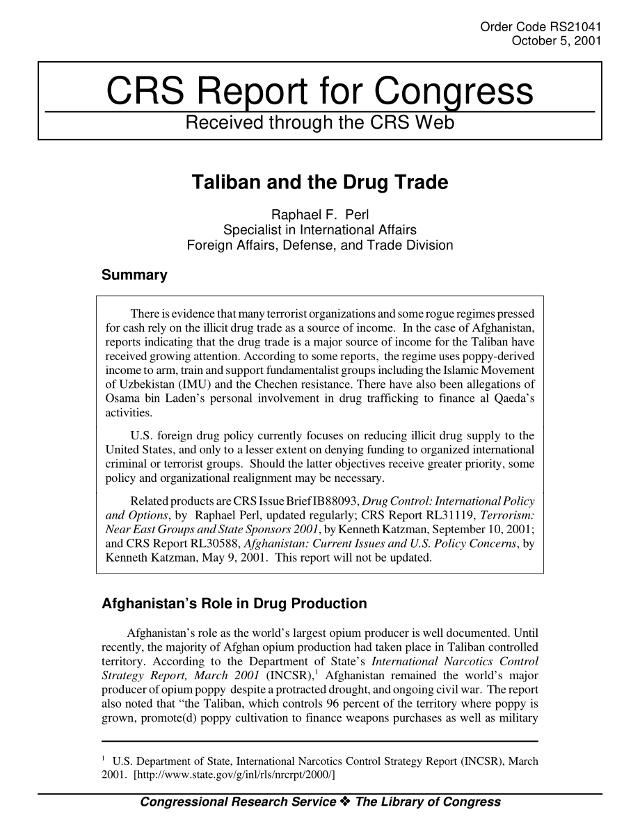 [20011005]RS21041_塔利班与毒品贸易.pdf_第1页