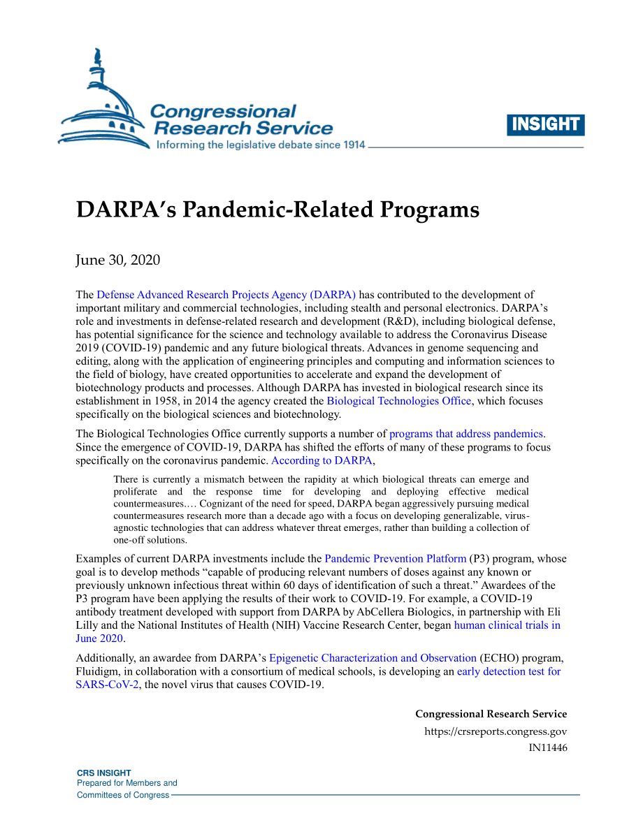 [20200630]IN11446_DARPA的大流行相关计划.pdf_第1页