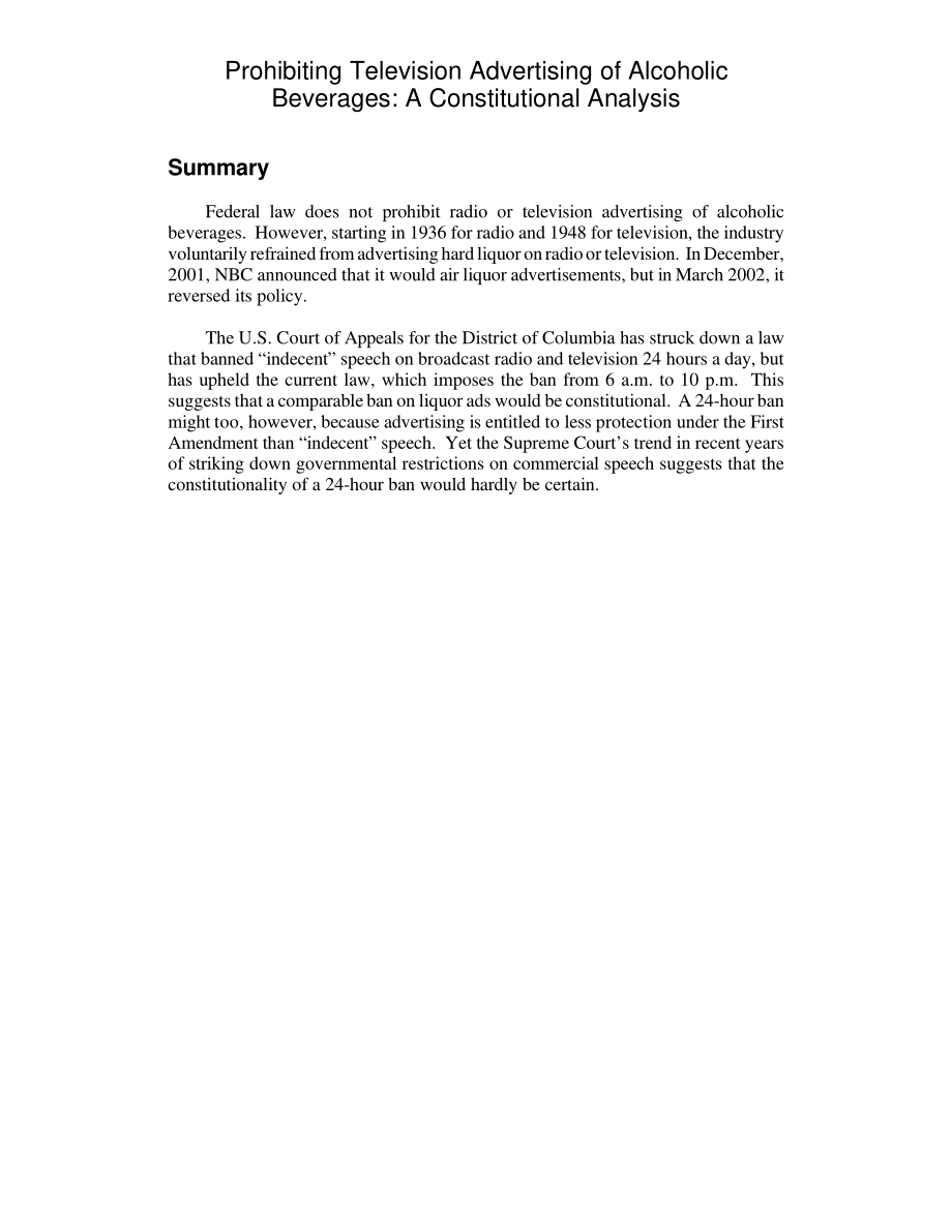 [20020321]RL31239_禁止播放含酒精饮料的电视广告：宪法分析.pdf_第2页