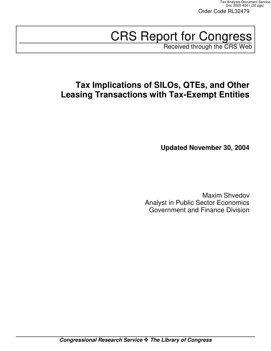 [20041130]RL32479_筒仓、QTE和与免税实体的其他租赁交易的税务影响.pdf_第1页