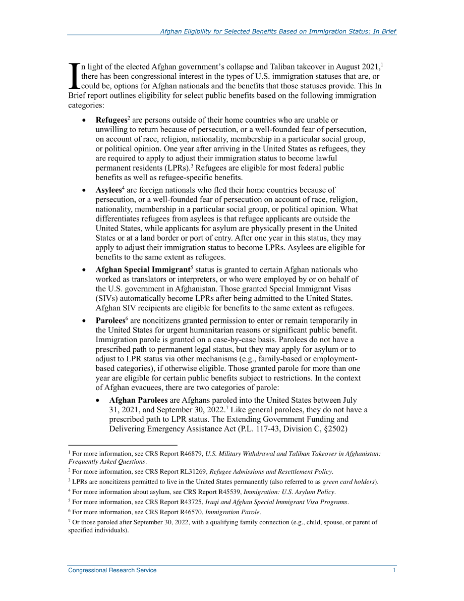 [20211027]R46950_阿富汗根据移民身份获得选定福利的资格：简言之 .pdf_第3页