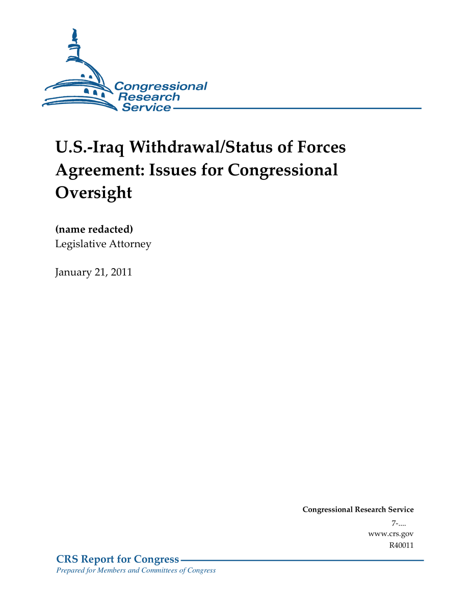 [20110121]R40011_美伊撤军部队地位协议：国会监督的问题.pdf_第1页