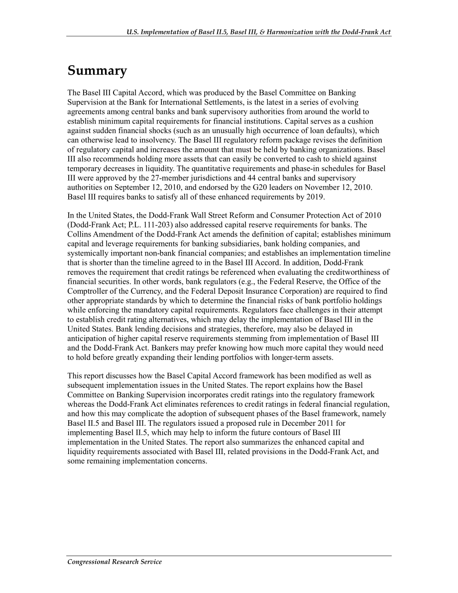 [20120224]R42372_美国实施新巴塞尔协议《巴塞尔协议III》以及与《多德-弗兰克法案》的协调 .pdf_第2页