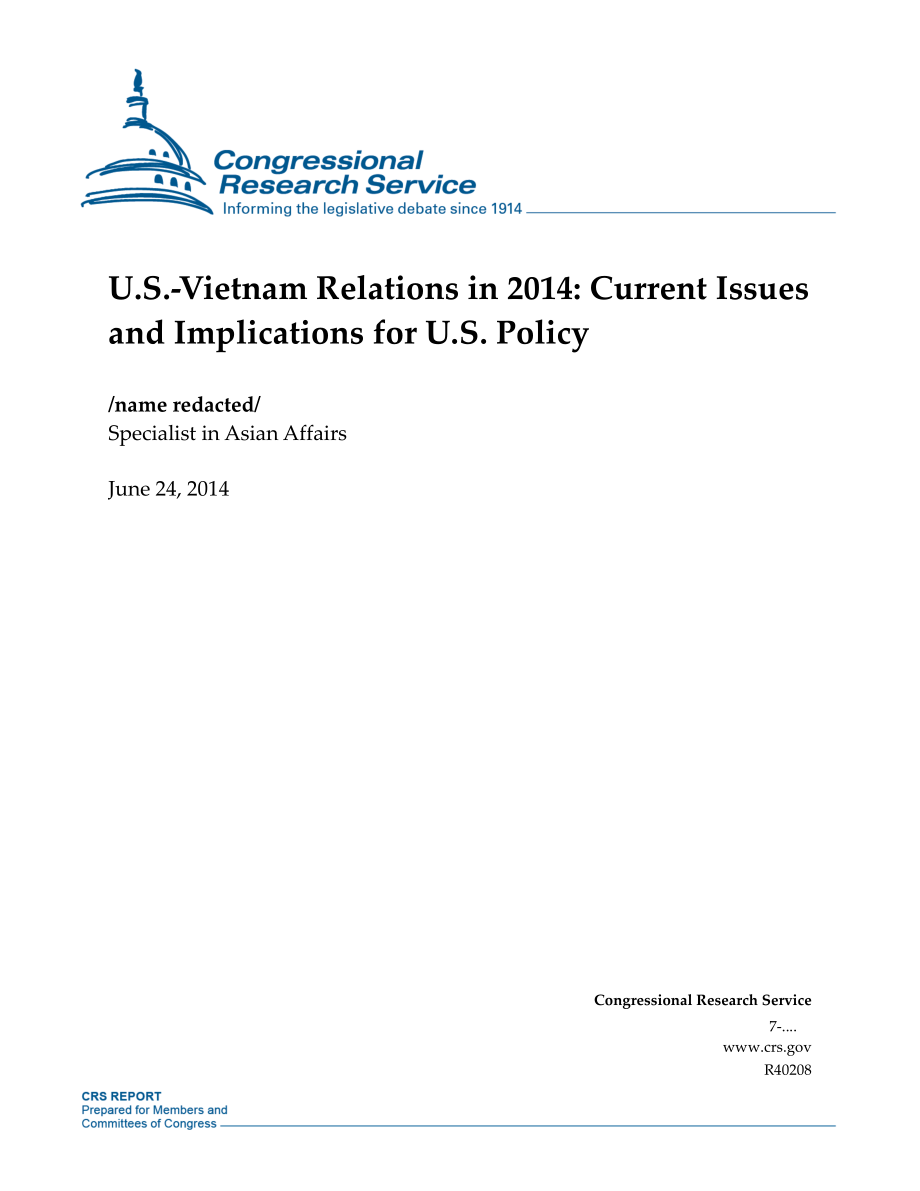 [20140624]R40208_2014年美越关系：当前问题和对美国政策的影响.pdf_第1页