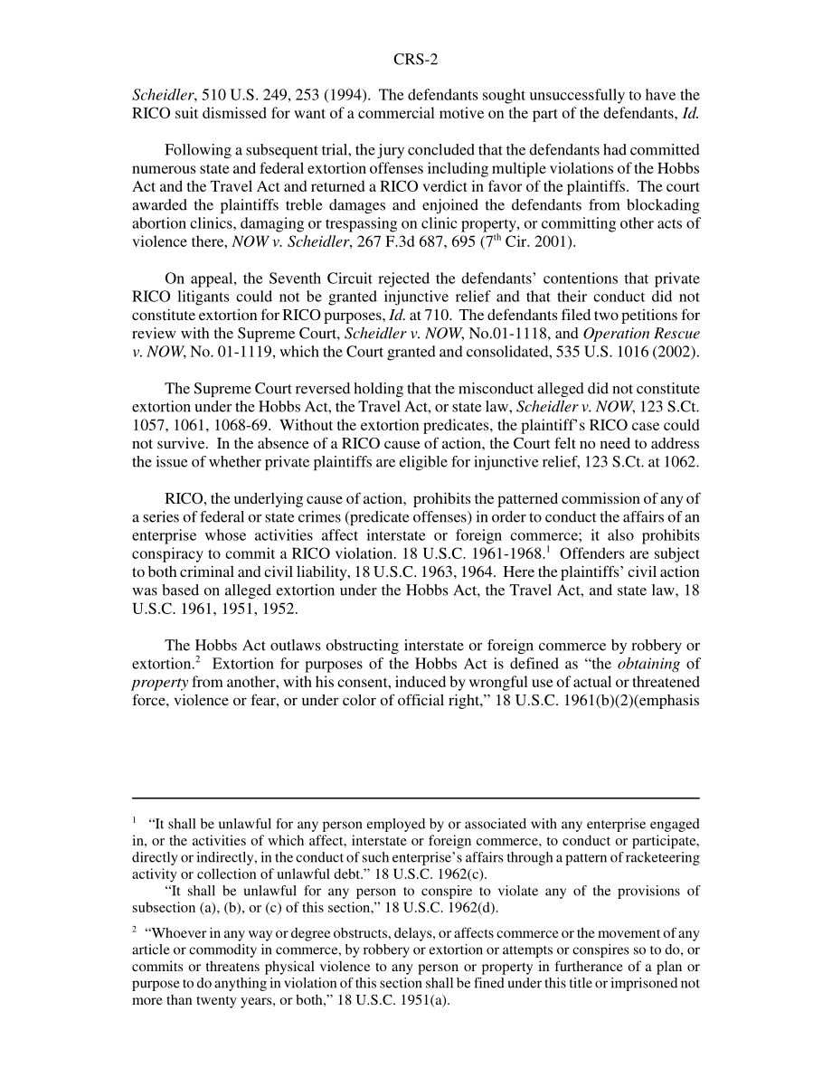 [20030324]RS21345_RICO和堕胎诊所在最高法院的抗议：Scheidler诉NOW.pdf_第2页