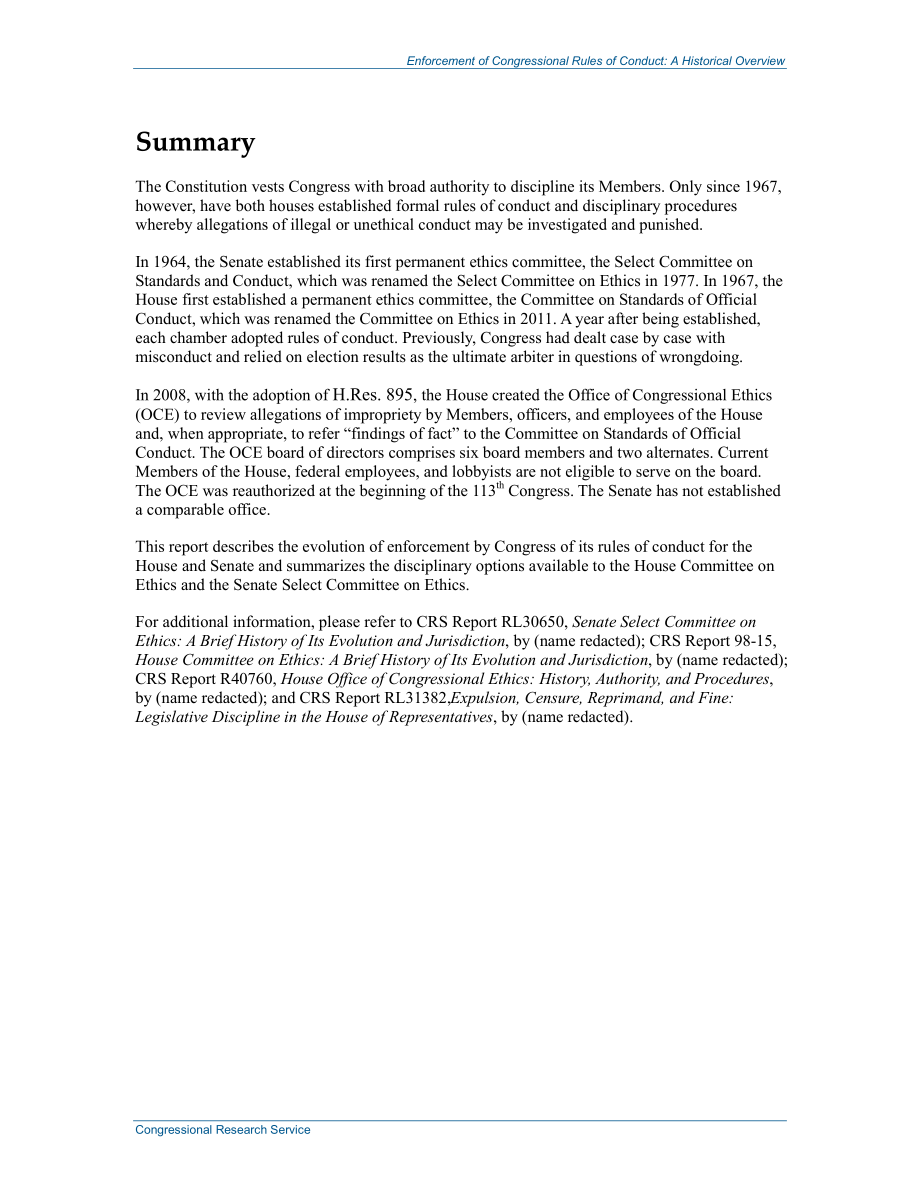 [20150223]RL30764_国会行为规则的执行：历史概述.pdf_第2页