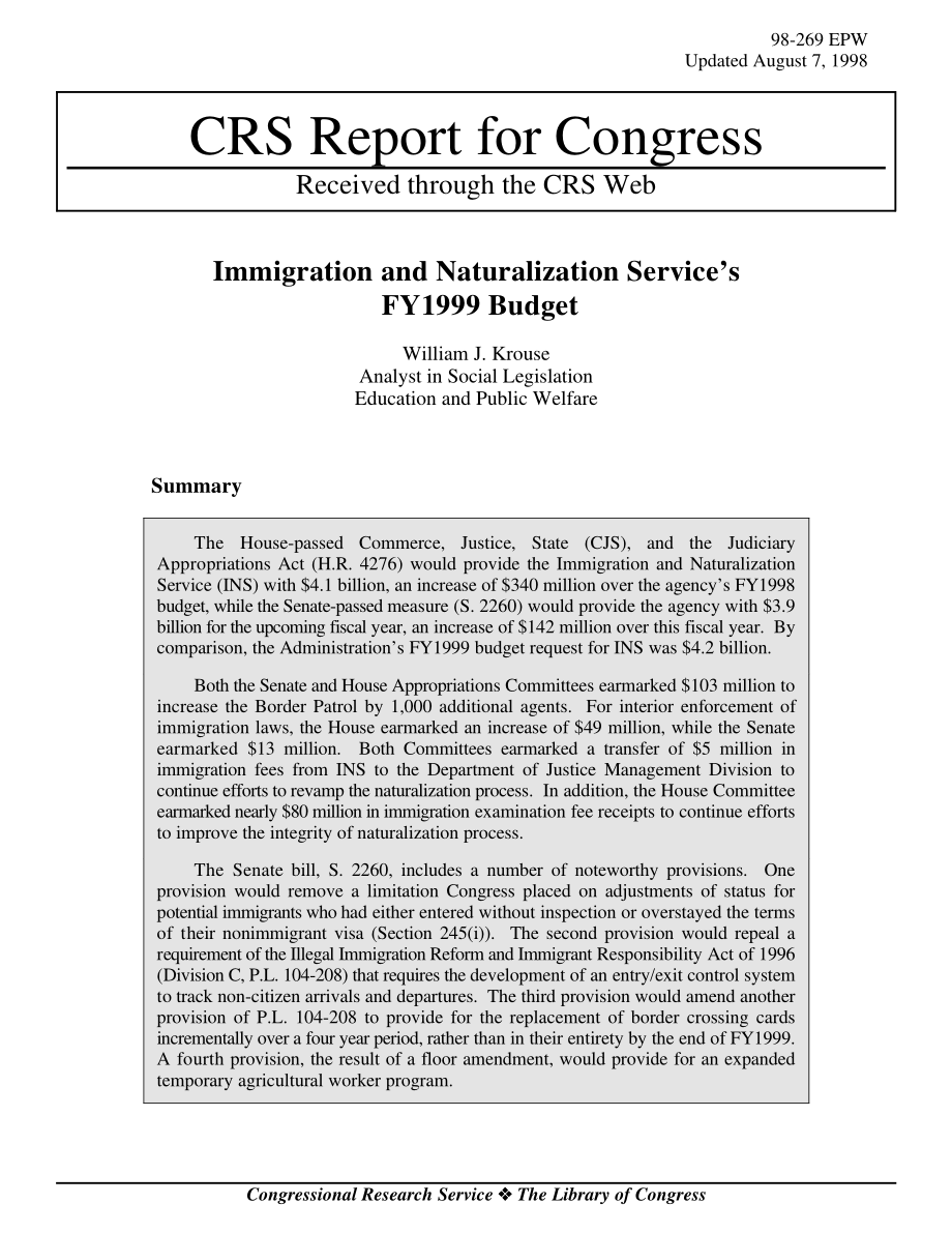 [19980807]98-269EPW_移民归化局1999财年预算.pdf_第1页