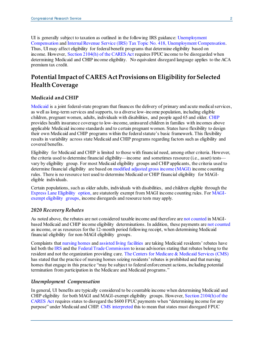 [20200702]IN11448_《关爱法案》收入支持和失业补偿：对Medicaid、CHIP和ACA保费税收抵免资格的影响.pdf_第2页