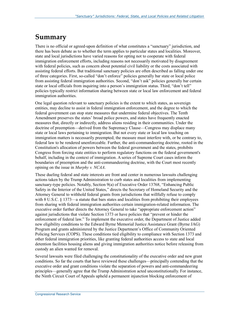 [20190503]R44795_“避难所”管辖区：联邦、州和地方政策及相关诉讼.pdf_第2页