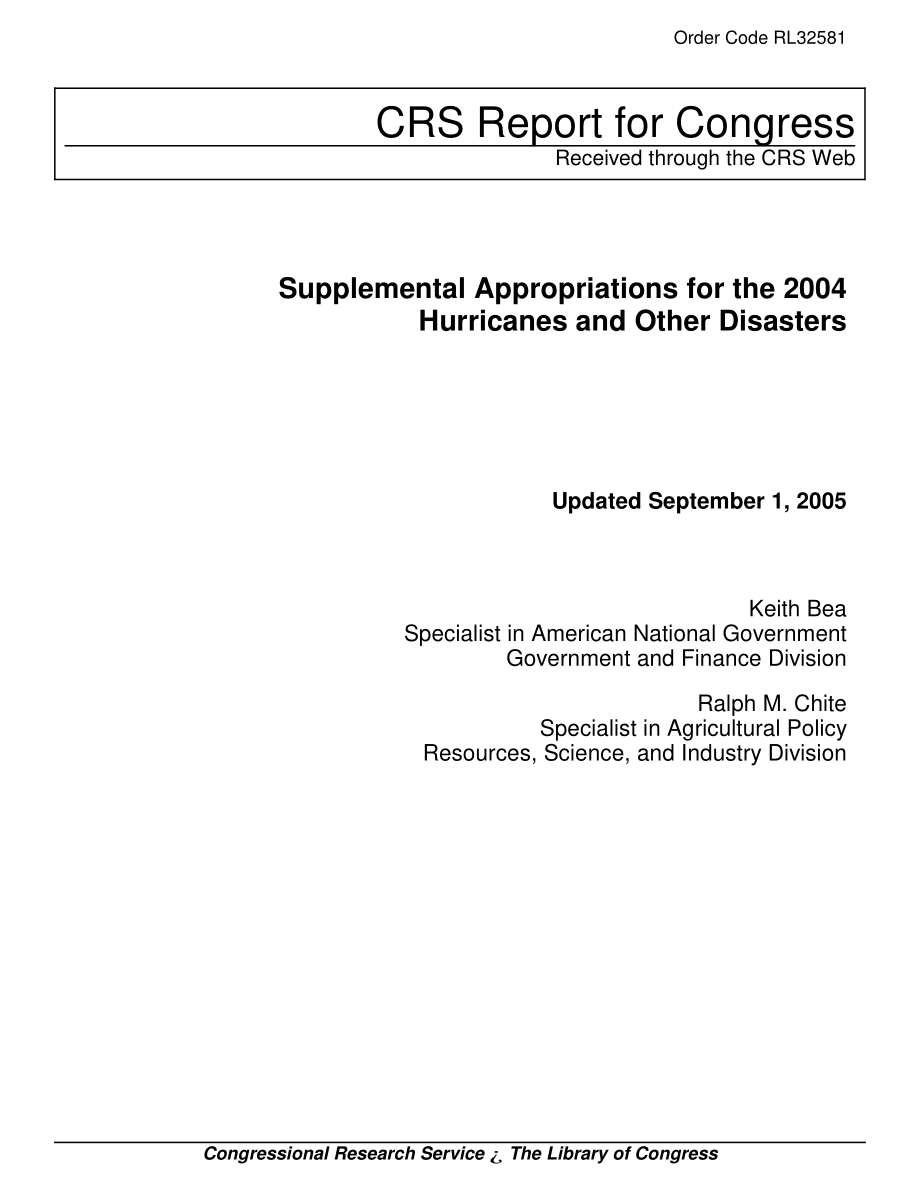 [20050901]RL32581_2004年飓风和其他灾害的追加拨款.pdf_第1页