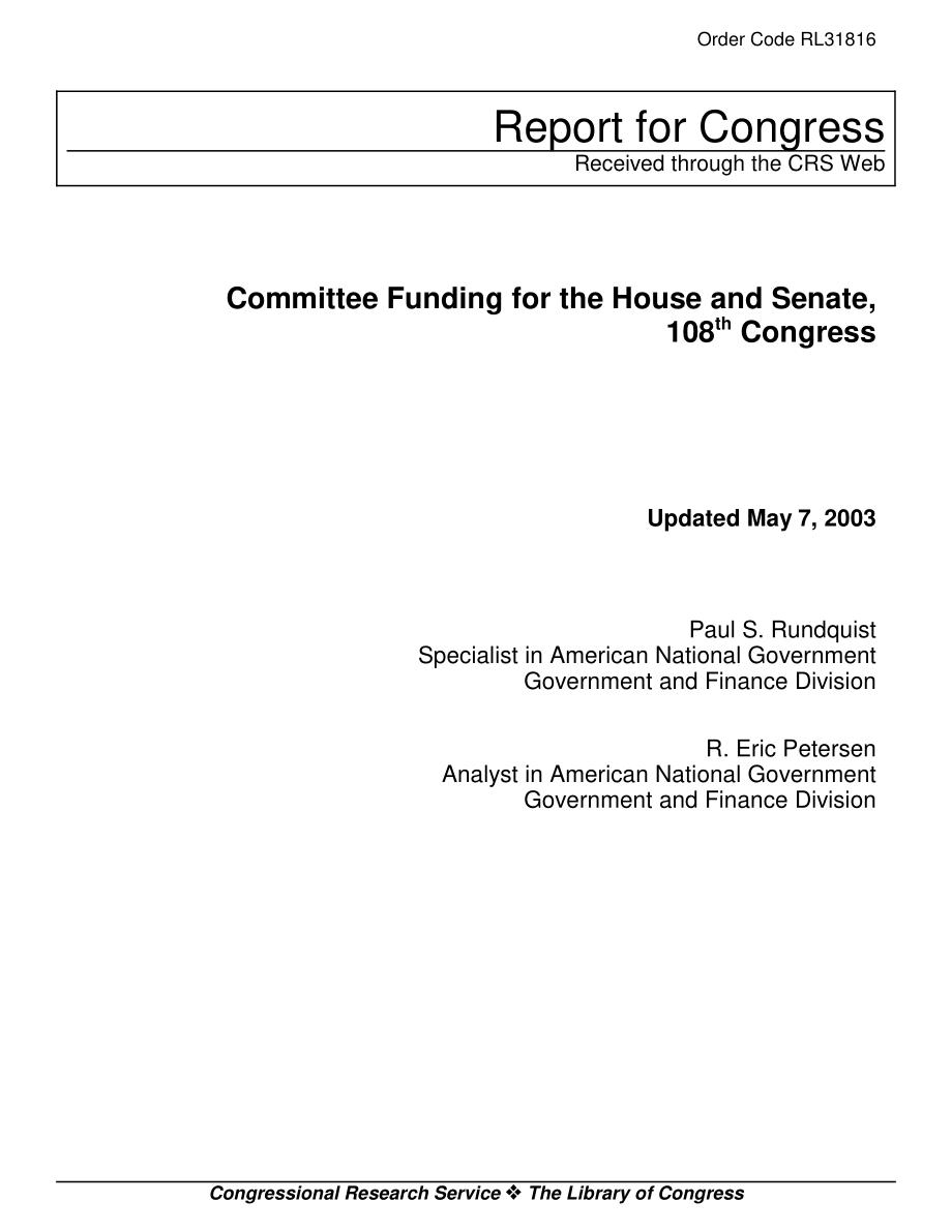 [20030507]RL31816_第108届国会众议院和参议院委员会经费.pdf_第1页
