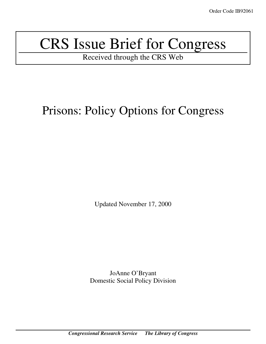 [20001117]IB92061_监狱：国会的政策选择.pdf_第1页
