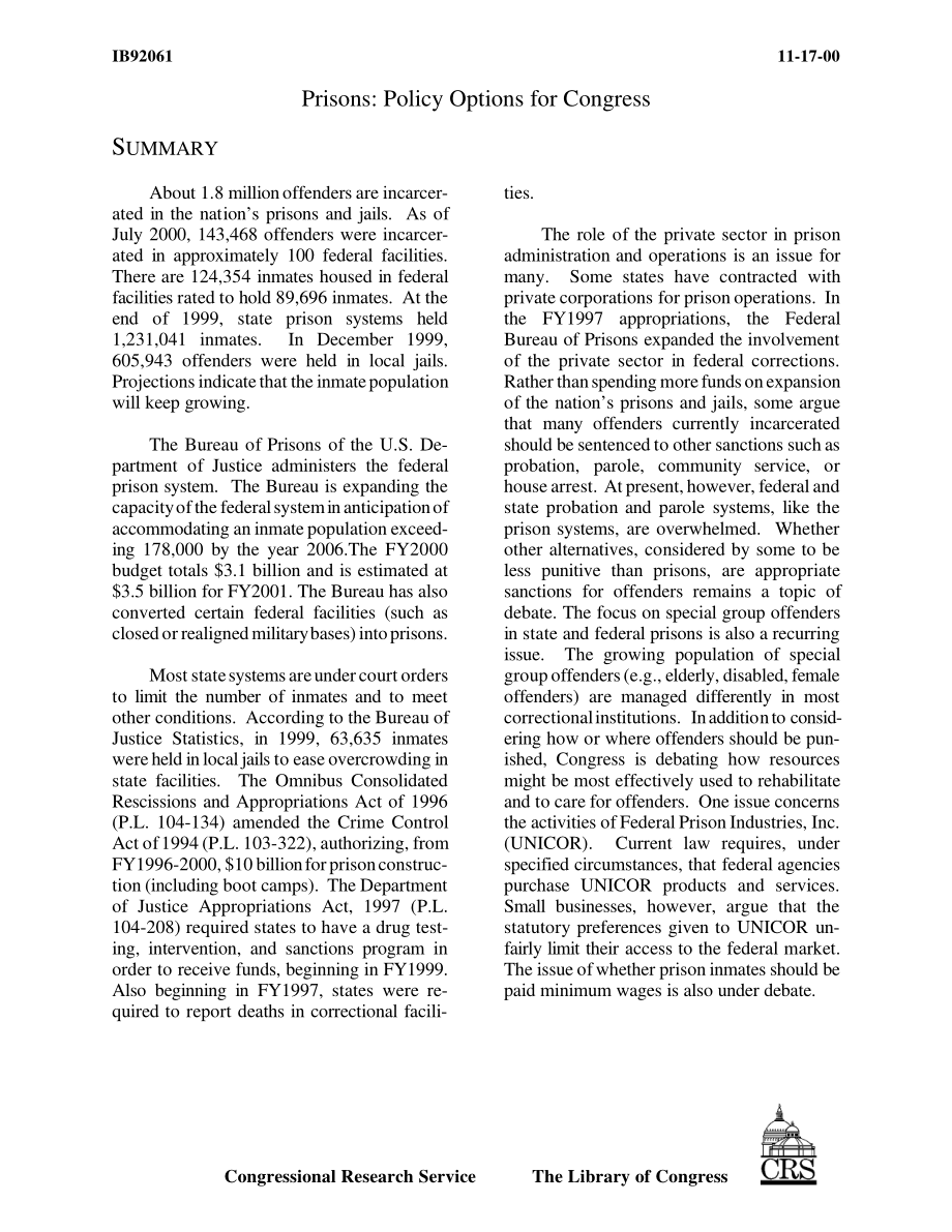 [20001117]IB92061_监狱：国会的政策选择.pdf_第3页