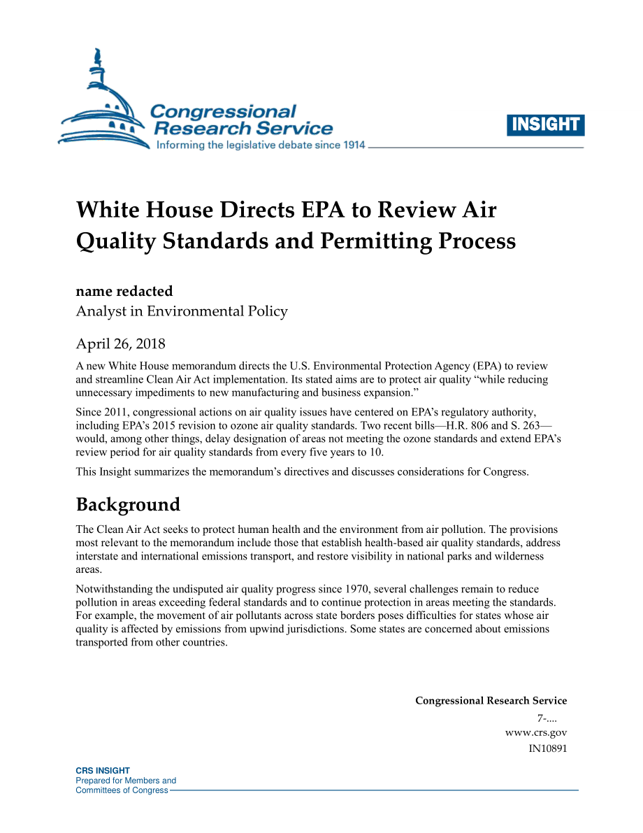 [20180426]IN10891_白宫指示EPA审查空气质量标准和许可程序.pdf_第1页