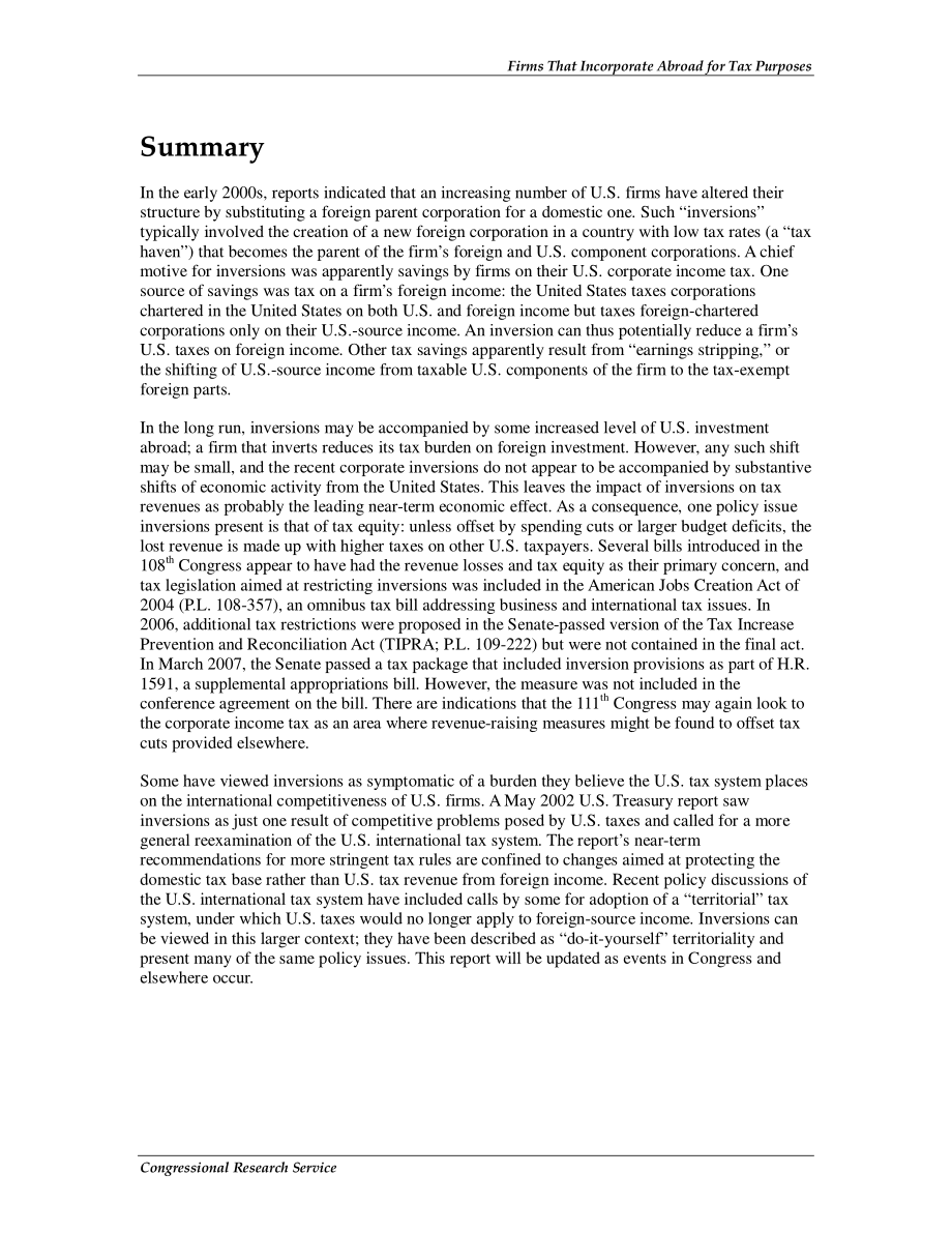 [20100305]RL31444_为税务目的在国外注册的公司：公司“倒换”和“外派”.pdf_第2页