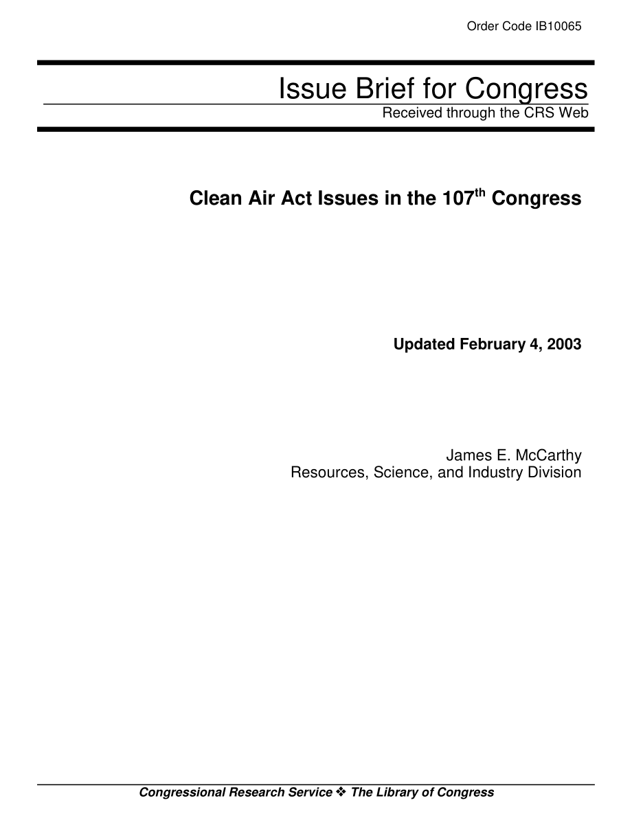 [20030204]IB10065_《清洁空气法》在第107届国会的议题.pdf_第1页