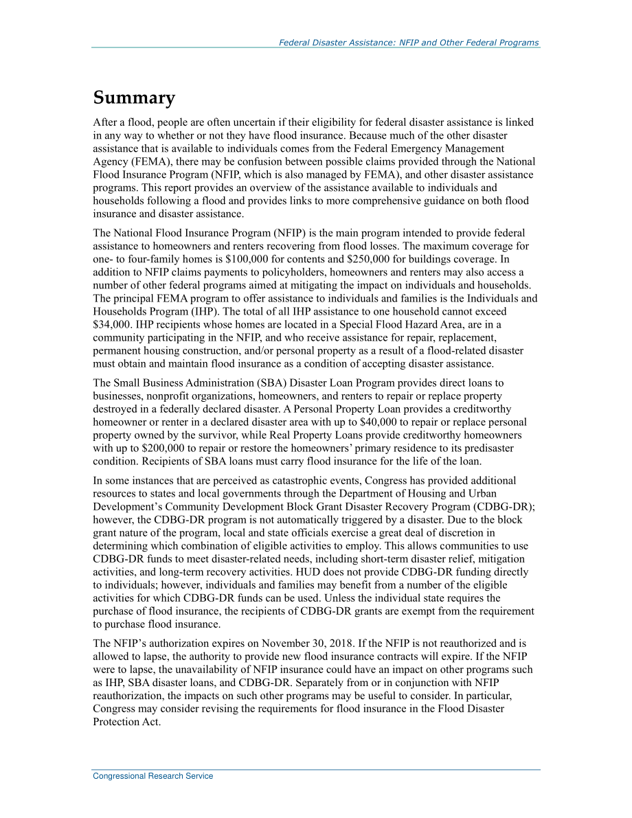 [20180731]R44808_联邦救灾援助：国家洪水保险计划和其他联邦灾难援助计划可在洪水后提供给个人和家庭.pdf_第2页