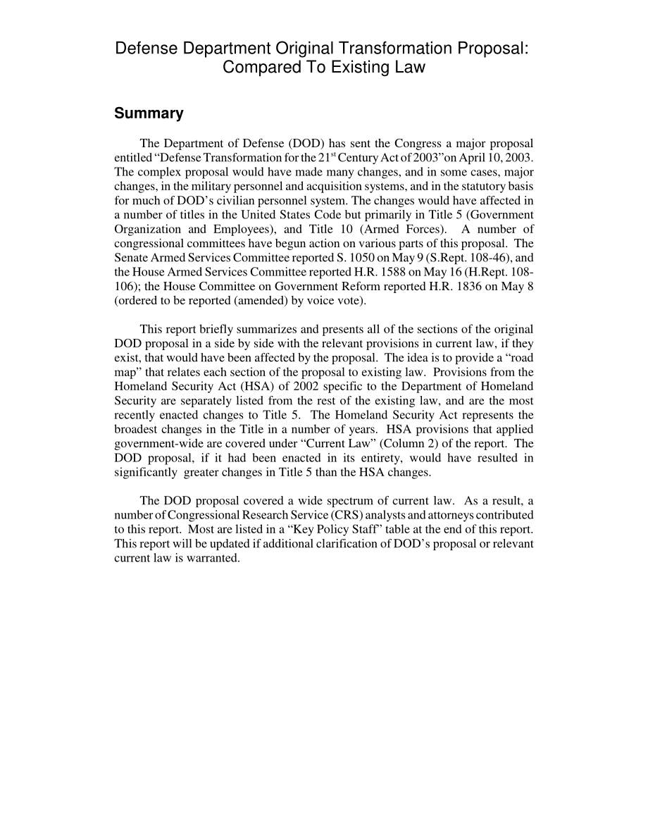 [20030519]RL31916_国防部原始改造方案：与现行法律相比.pdf_第2页