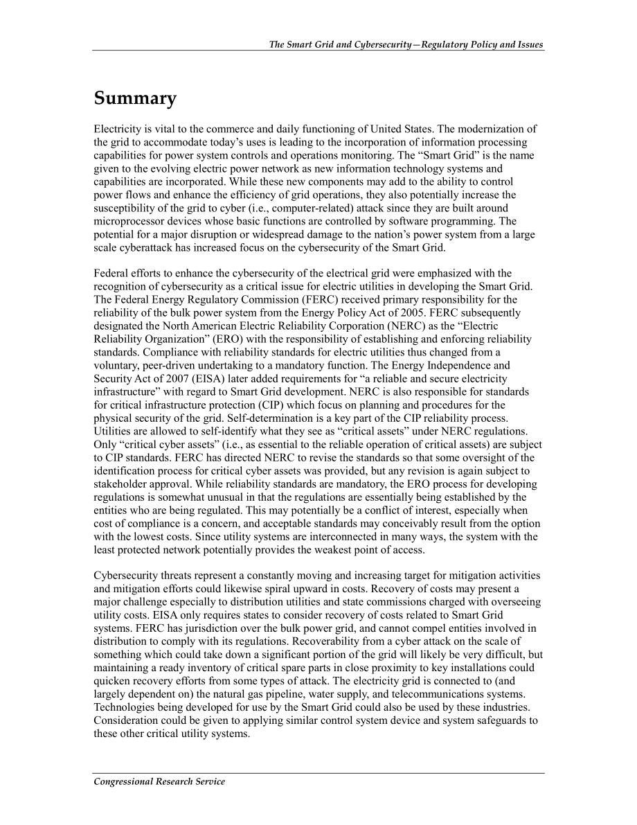 [20110615]R41886_智能电网和网络安全监管政策和问题.pdf_第2页