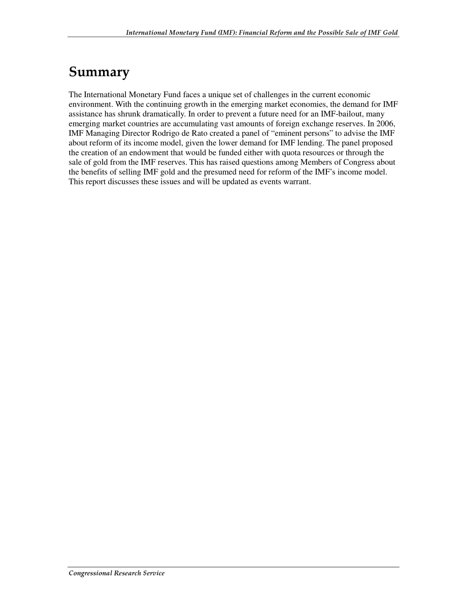[20080129]RS22729_国际货币基金组织（IMF）：金融改革和国际货币基金组织黄金的可能出售.pdf_第2页