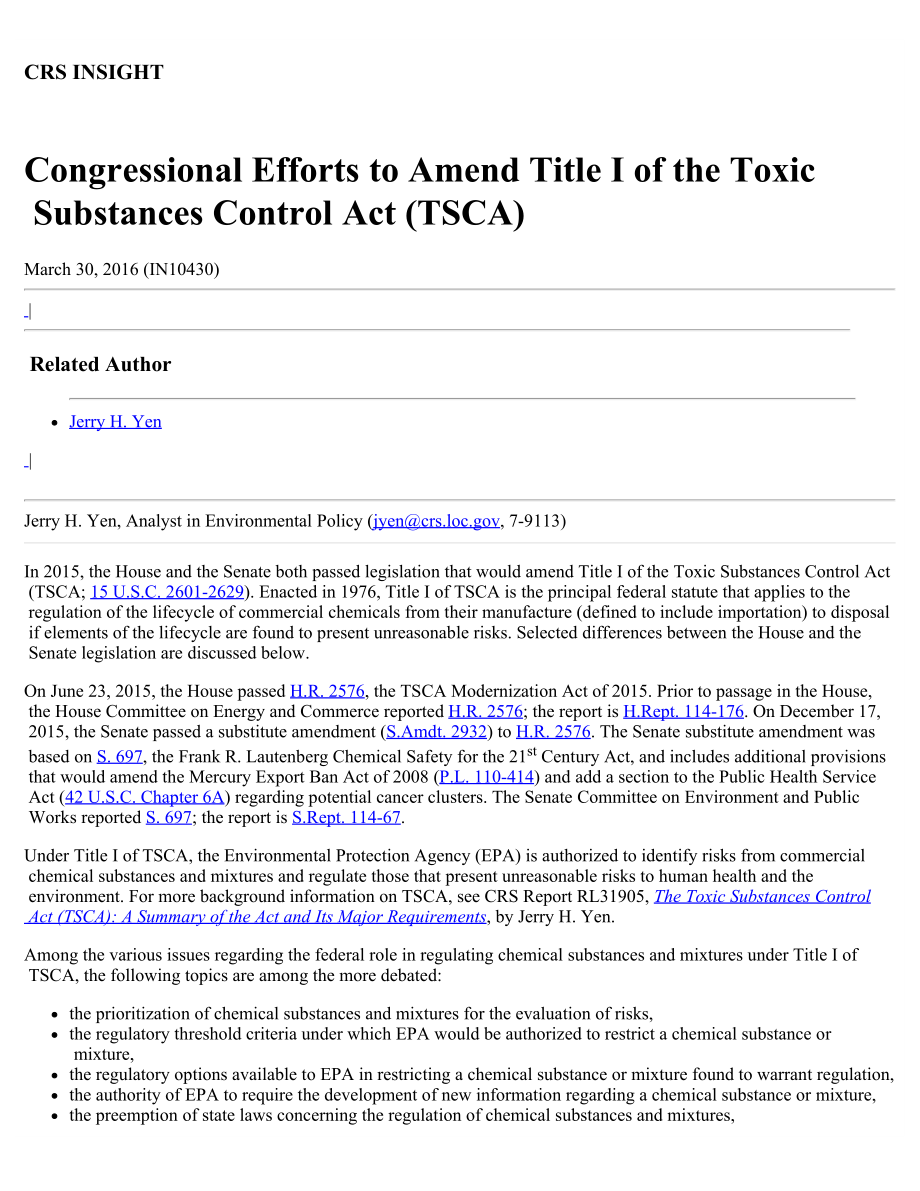 [20160330]IN10430_国会努力修订《有毒物质控制法案》（TSCA）第一篇.pdf_第1页