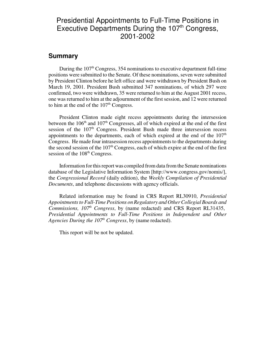 [20030210]RL31346_2001-2002年第107届国会期间总统任命执行部门全职职位.pdf_第2页