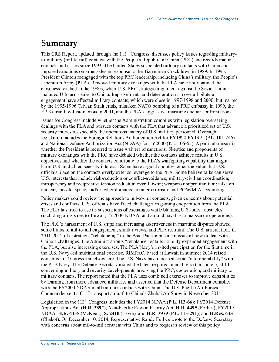 [20150105]RL32496_中美军事接触：国会议题.pdf_第2页