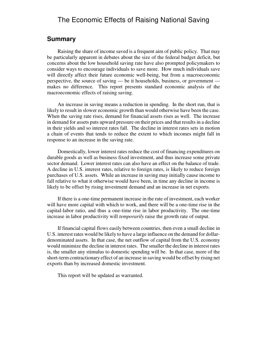 [20071015]RL33112_提高国民储蓄的经济效应.pdf_第2页