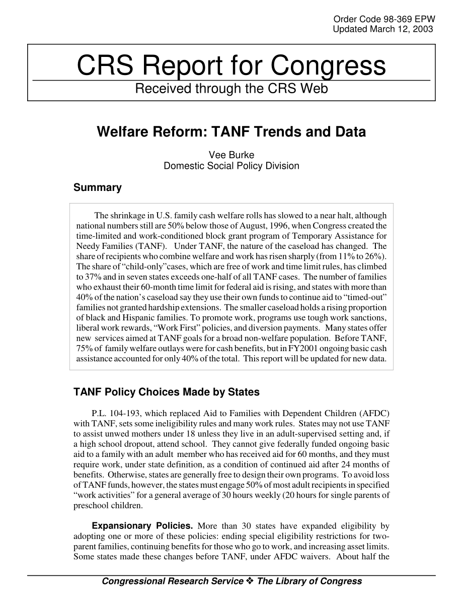 [20030312]98-369EPW_福利改革：TANF趋势和数据.pdf_第1页